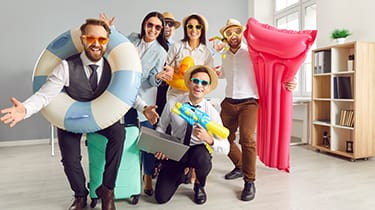 Corporate,Countdown,To,Summer.,Portrait,Of,Office,Workers,In,High